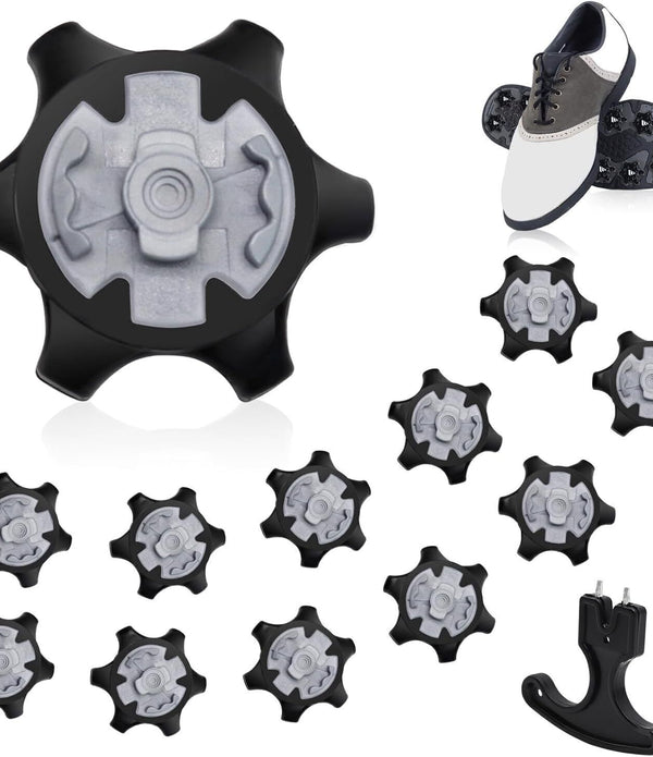 Golf Shoe Spikes 12pcs (Black), Replacement Kit for Traction & Comfort