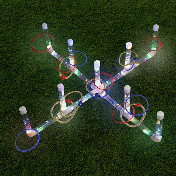 Ring Toss Outdoor LED Game - Luminous Multi-Color, 9 Poles, 16 Rings