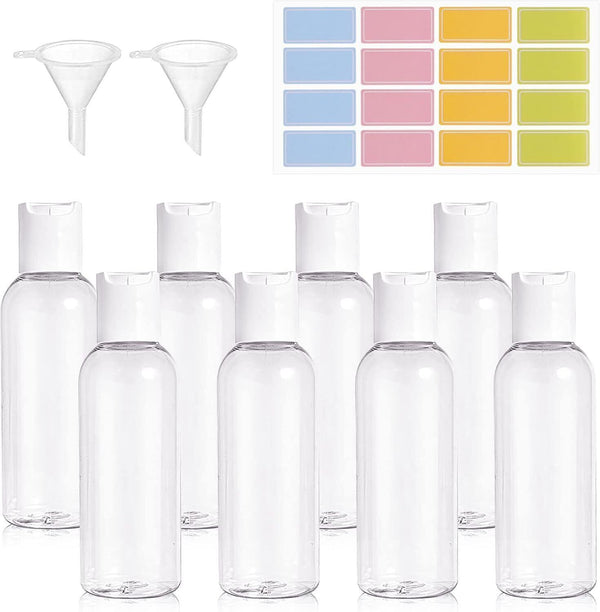 8-Pack 100ml Travel Bottles with Funnels & Color Labels