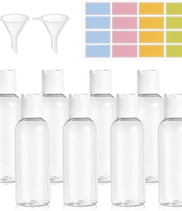 8-Pack 100ml Travel Bottles with Funnels & Color Labels