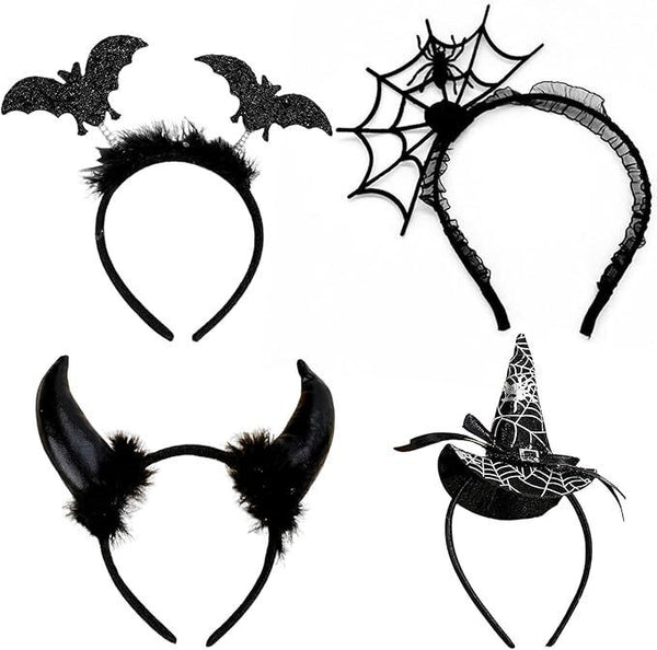 4 Pcs Halloween Witch Headband Bat Headbands for Women Props Hats - NEW