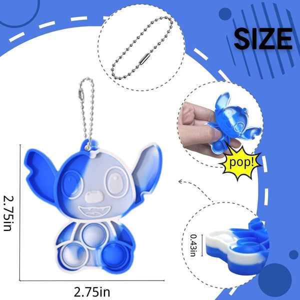 12PCS Pop Keyring It Fidget Toys Pack Party Favors Bag Fillers for Kids, Stitch