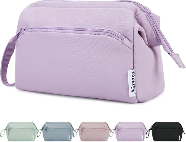 Narwey Purple Large Makeup Bag - Wide Zipper Travel Toiletry Organizer