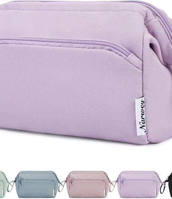 Narwey Purple Large Makeup Bag - Wide Zipper Travel Toiletry Organizer