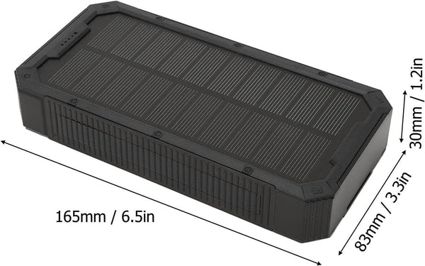 36800mAh Solar Power Bank Charger - Black, Portable with 36 LEDs