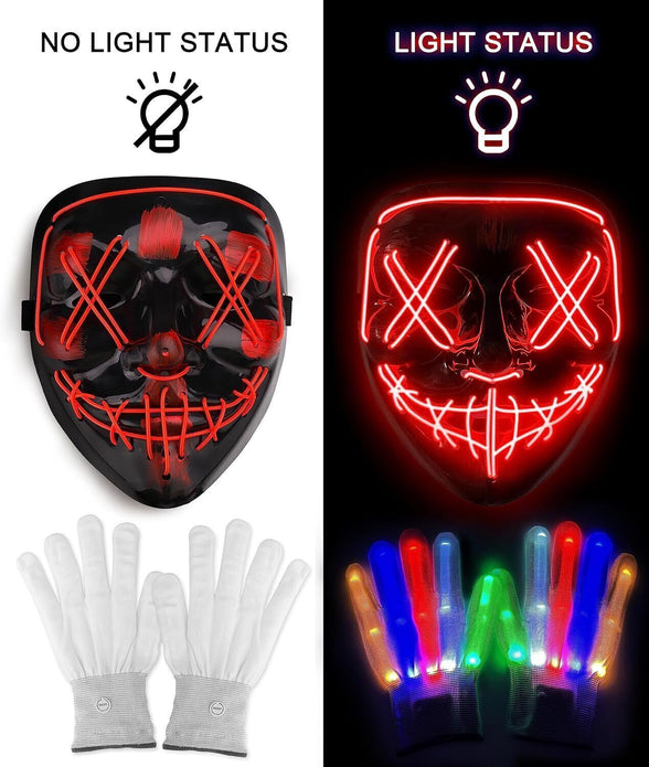 AnanBros Halloween Mask & Gloves - LED Glow Skeleton Costume for Men