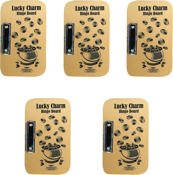 5 Lucky Bingo Boards with Metal Clips - 24x15cm, Durable Game Sets