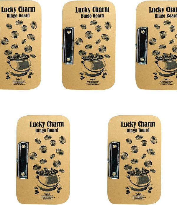 5 Lucky Bingo Boards with Metal Clips - 24x15cm, Durable Game Sets