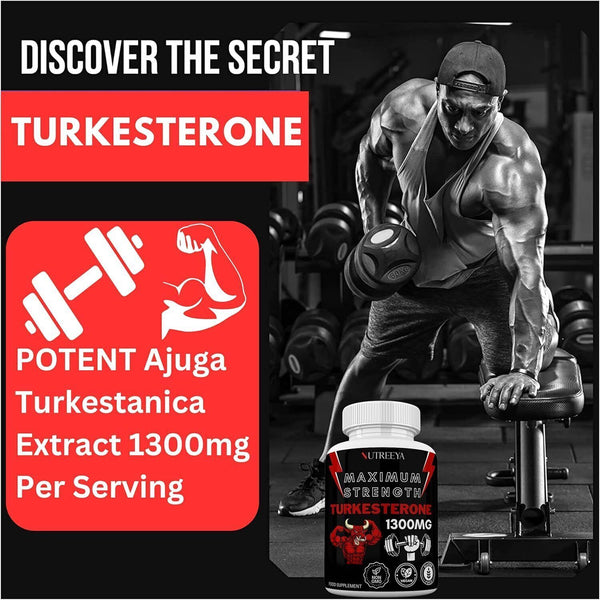 Turkesterone 1300mg 60 Pills Testosterone Booster Max Strength Potent   Vegan