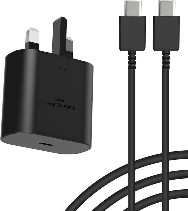 25W Fast Charger Adapter Plug & Cable For Samsung, Apple Phones Type C