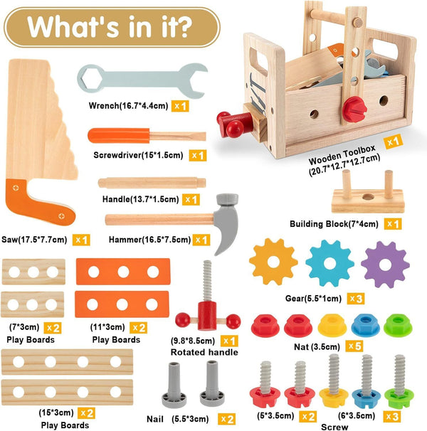 Wooden Tool Set Montessori Toys Pretend Play Construction Toy Educational Toys