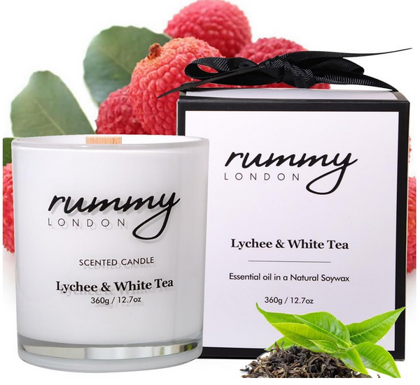 Rummy London Luxury Candles Lychee & White Tea Scent in Glass Jar