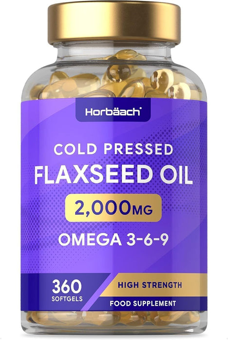 Horbaach Flaxseed Oil Capsules 2000mg 360ct Omega 3-6-9 EXP 05/26