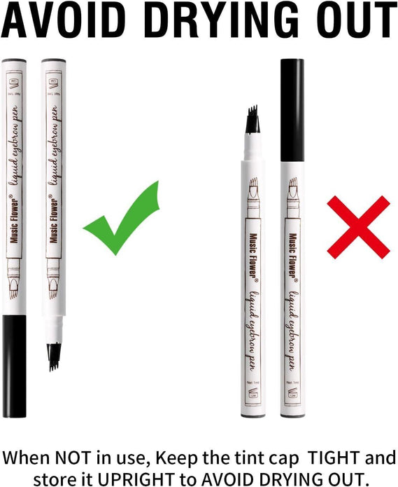 Music Flower Eyebrow Pencil Waterproof Brow Pen 4 Micro-Fork Tip, Chestnut
