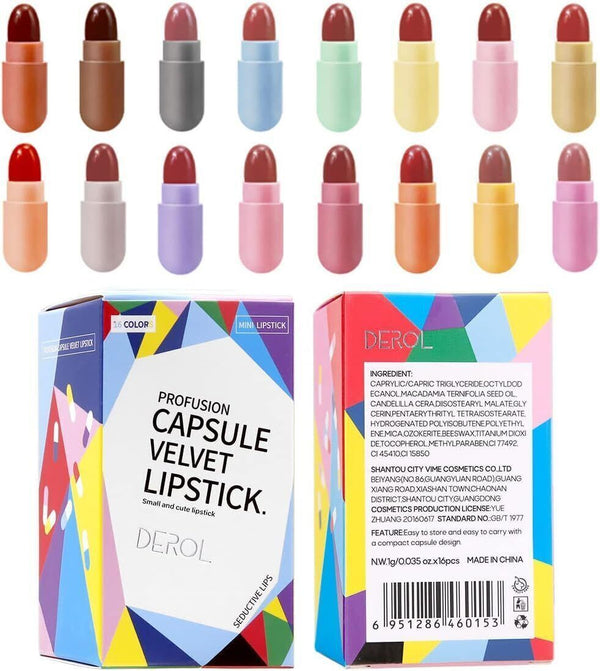 16 Pcs Mini Capsule Lipstick Matte & Gloss Waterproof Pills Lipstick Gift