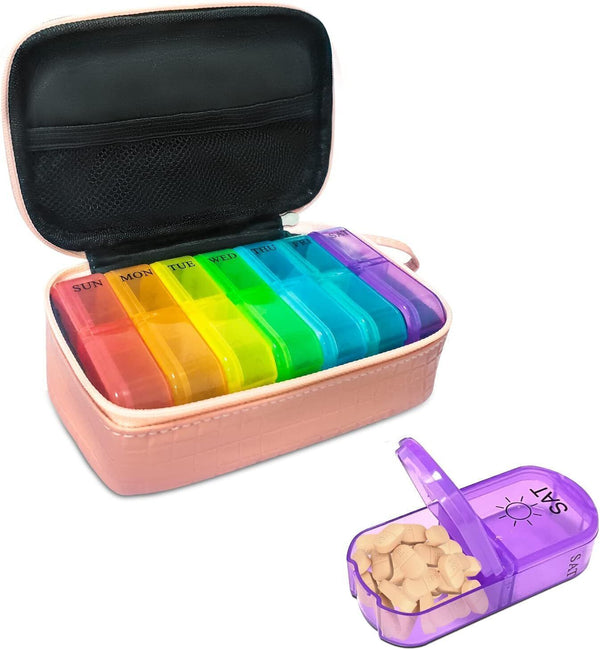 Shudyear Weekly Pill Organizer, 7-Day AM/PM Case, Coffee