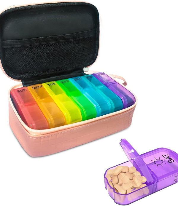 Shudyear Weekly Pill Organizer, 7-Day AM/PM Case, Coffee