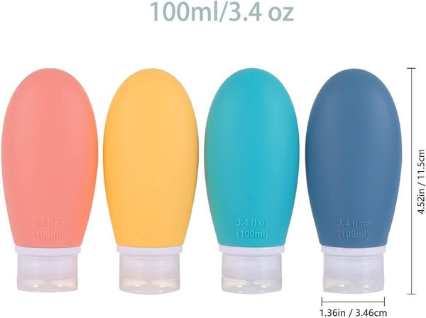 Silicone Travel Bottles,4 Pack 100ml Leak Proof Squeeze Refillable Portable