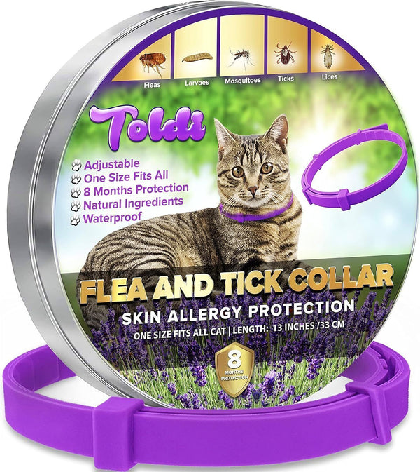 Toldi Cat Flea & Tick Treatment - Waterproof, 2 Adjustable Collars, Purple