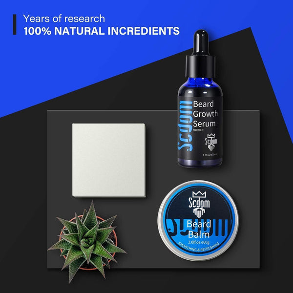 Scdom Beard Growth Kit - Derma Roller, Serum, Balm, Soap, Comb