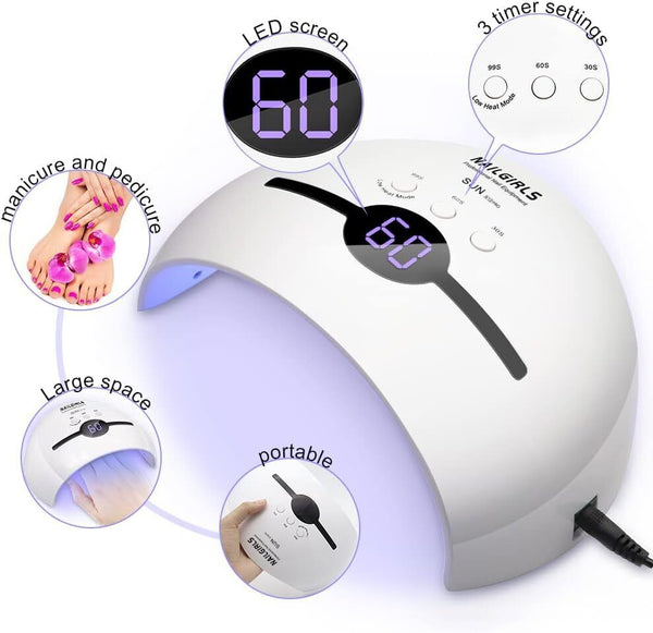 NAILGIRLS, Portable Gel UV LED Nail Lamp, 48W LED UV Nail Lamp for Gel Nails
