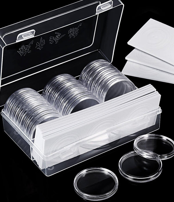 46 mm Coin Capsules Holder and Coin Holder Case with Storage (30 Pieces,8 Sizes)