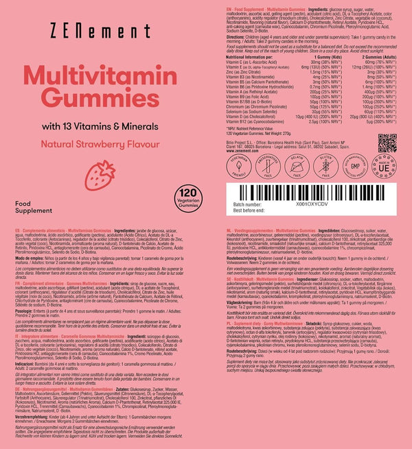 Zenement Multivitamins & Minerals Gummies, 120 Count, Strawberry Flavor, Gelatin