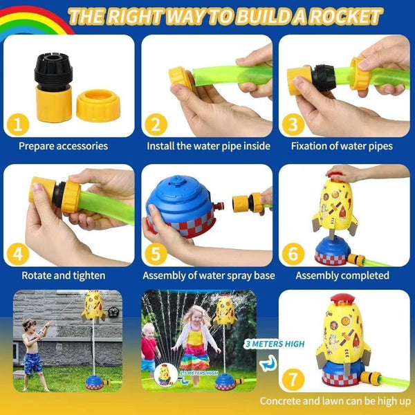 wgde toy Rocket Toy Sprinkler, Outdoor Yard Water Pressure Control, Yellow