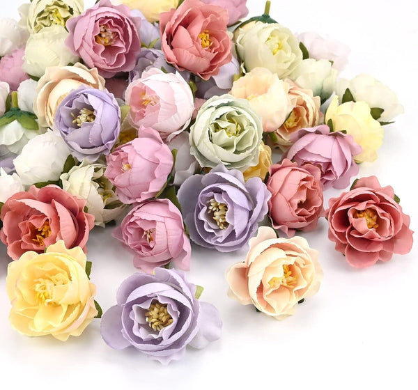 Yibang 50pcs Artificial Mini Rose Heads 4cm  DIY Silk Flower Decorations