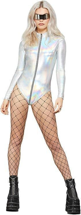 Smiffys Fever Miss Whiplash Holographic Bodysuit Medium
