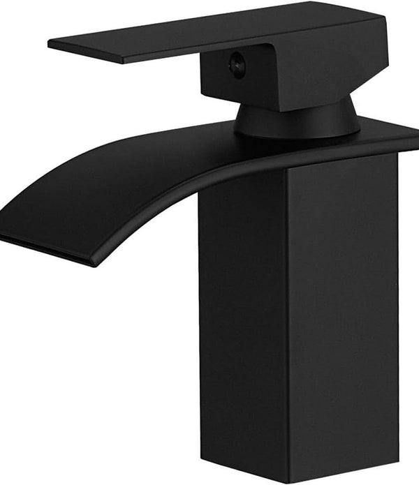 BESy Waterfall Spout Bathroom Sink Mixer Tap - Matte Black Stainless