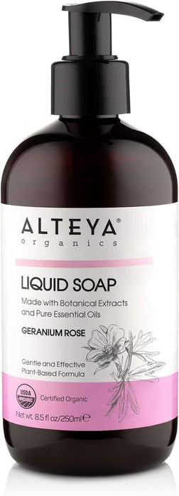 Alteya Liquid Soap Geranium Rose USDA Certified Organic Body Cleanser, 250 mL