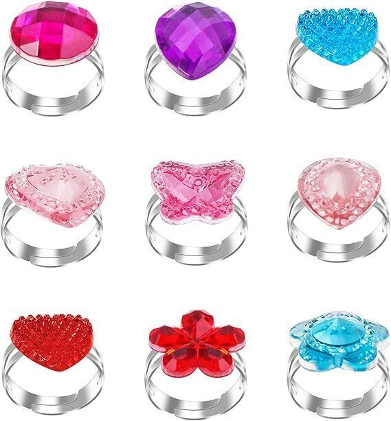 Abeillo 9pcs Adjustable Kids Rings - Princess Jewelry Dress-Up Set