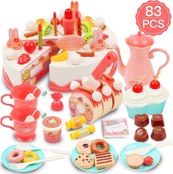 83 pcs DIY Make Your Own Birthday Cake Toy for Kids with Musical Candle