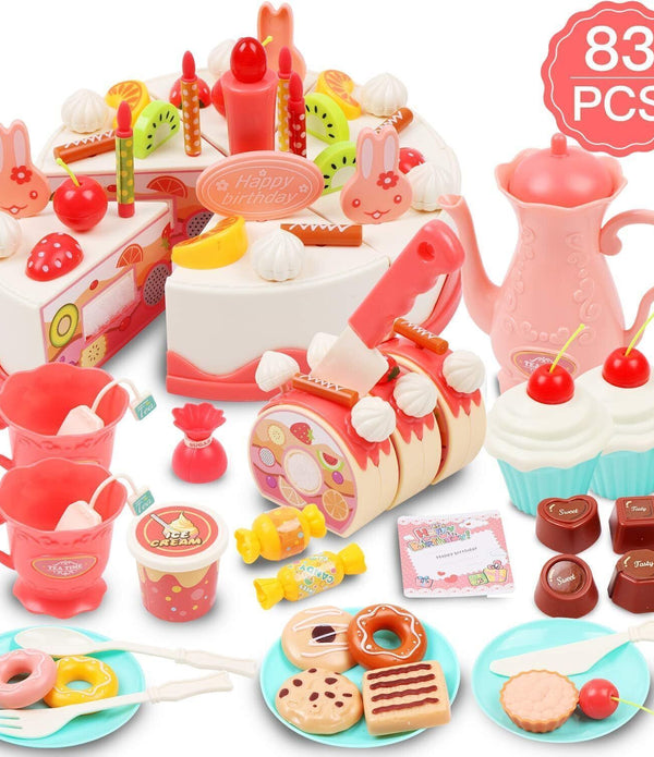 83 pcs DIY Make Your Own Birthday Cake Toy for Kids with Musical Candle