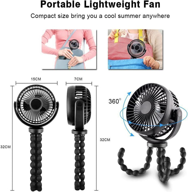 Baby Stroller Fan Portable USB Rechargeable Desk Fan Clip Adjustable Speed