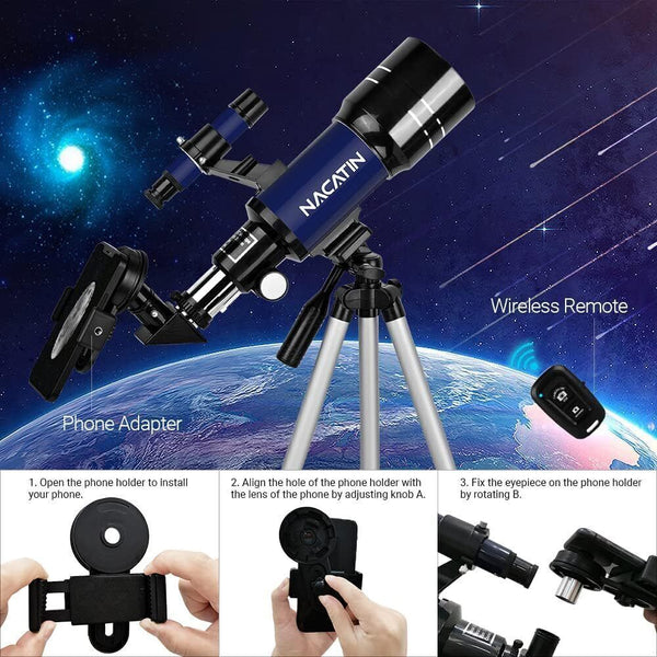 NACATIN 70mm Beginner Telescope, Astronomy with Smartphone Remote, Blue