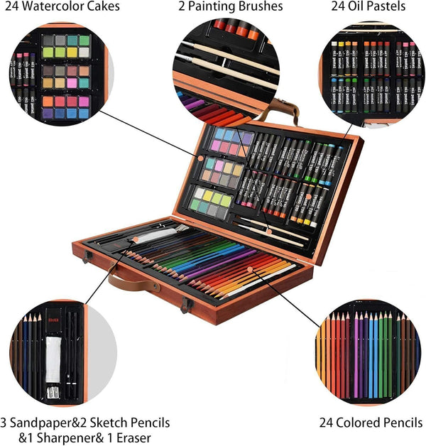 Wooden Art Set - (80 Piece) Deluxe Junior Art Creativity Set Box for Colouring,