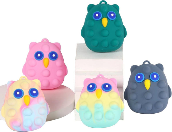 WSNDM 5PCS Rainbow Gradient Owl 3D Sensory Stress Balls, Silicone Fidget Toys