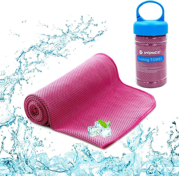 YQXCC Cooling Towel 120x30cm, Microfiber Ice Towel for Gym & Yoga, Rose Red