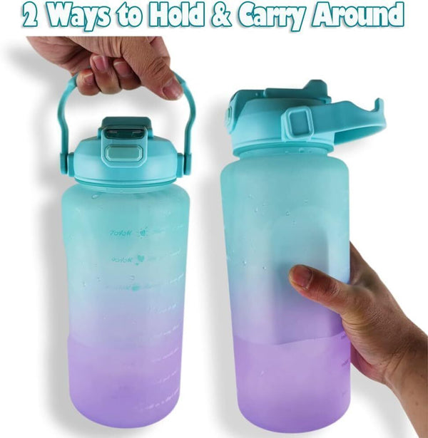 2L Water Bottle with Built in Straw & Time Marker Motivational Water Bottle with