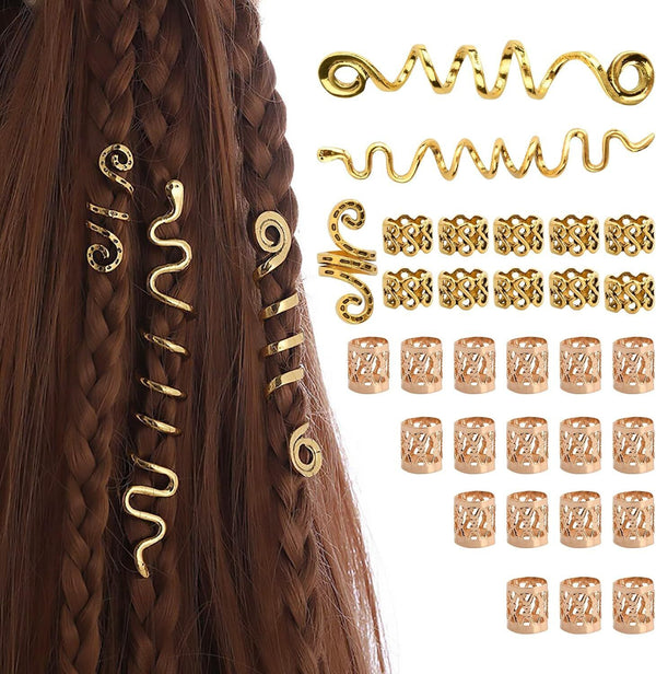 Zsanhua Spiral Dreadlocks Hair Beads, 28 pcs, Metal Cuffs & Spiral Pins