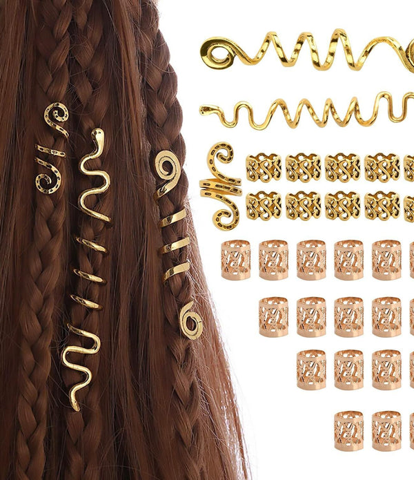 Zsanhua Spiral Dreadlocks Hair Beads, 28 pcs, Metal Cuffs & Spiral Pins