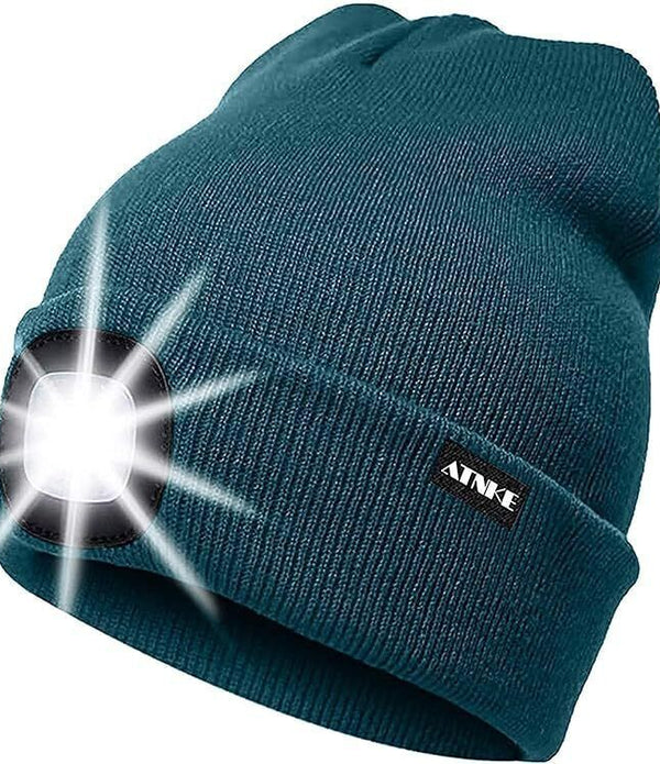 ATNKE 4LED Light Up Beanie Cap USB Rechargeable Running Hat Ultra Bright Green