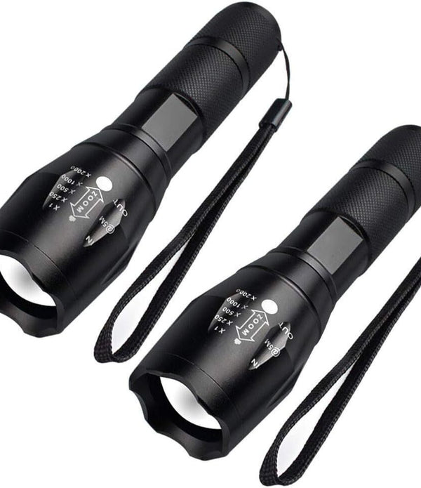 LED Torch 2000 Lumens, 5 Modes, Super Bright, Water-Resistant, 2 Pack