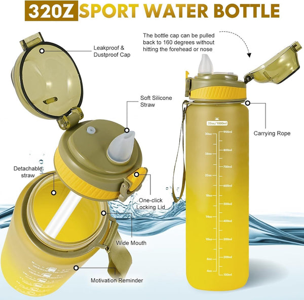 1L Boys Water Bottle with Straw � Leak-Proof, BPA-Free Sports Bottle (Yellow)