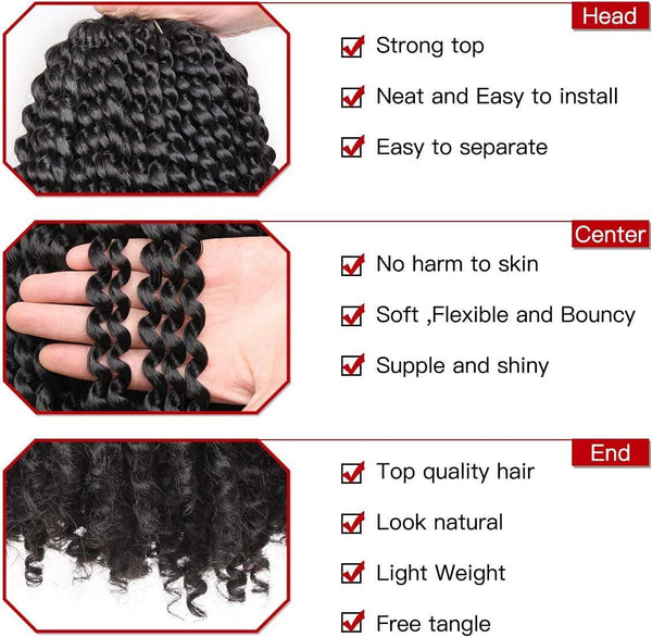 7x Water Wave Crochet Braids Hair Extensions  Spring Twist Braid, 12 Inch, Black