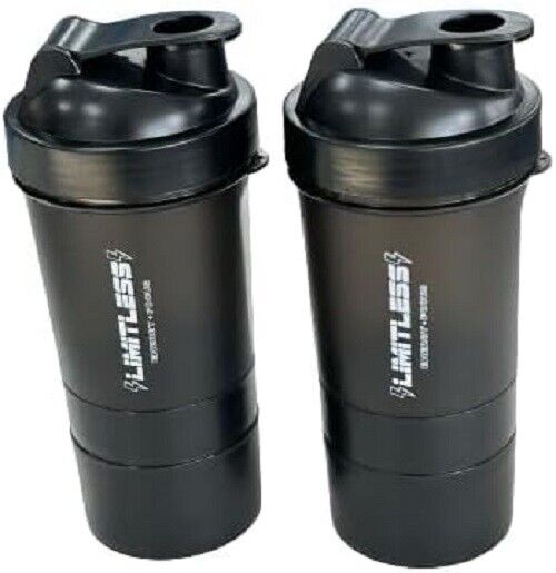 2 Pack Protein Shaker Bottles with Tight Lids & Compartment for Fitness