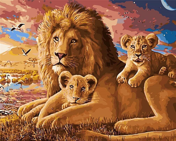 Meecaa Paint by Numbers Lion Cub 16x20" DIY Oil Kit