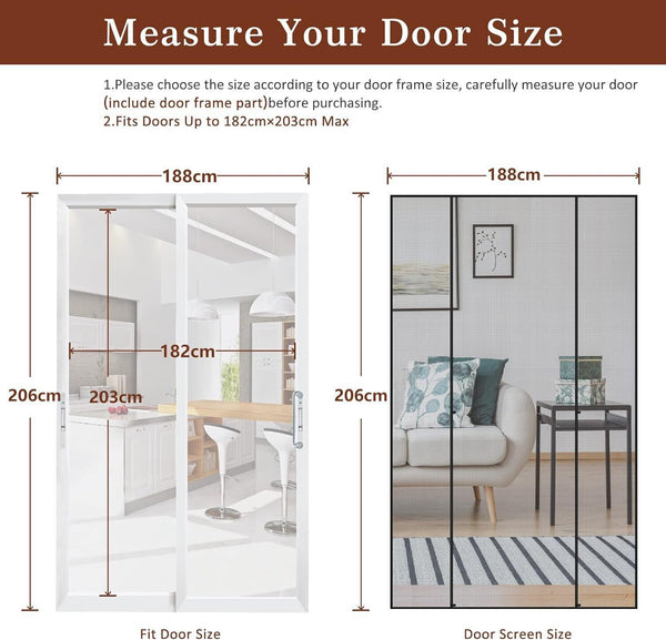 Yotache Fly Screen Door 188x206cm Polyester Double Door Mesh for Sliding Doors